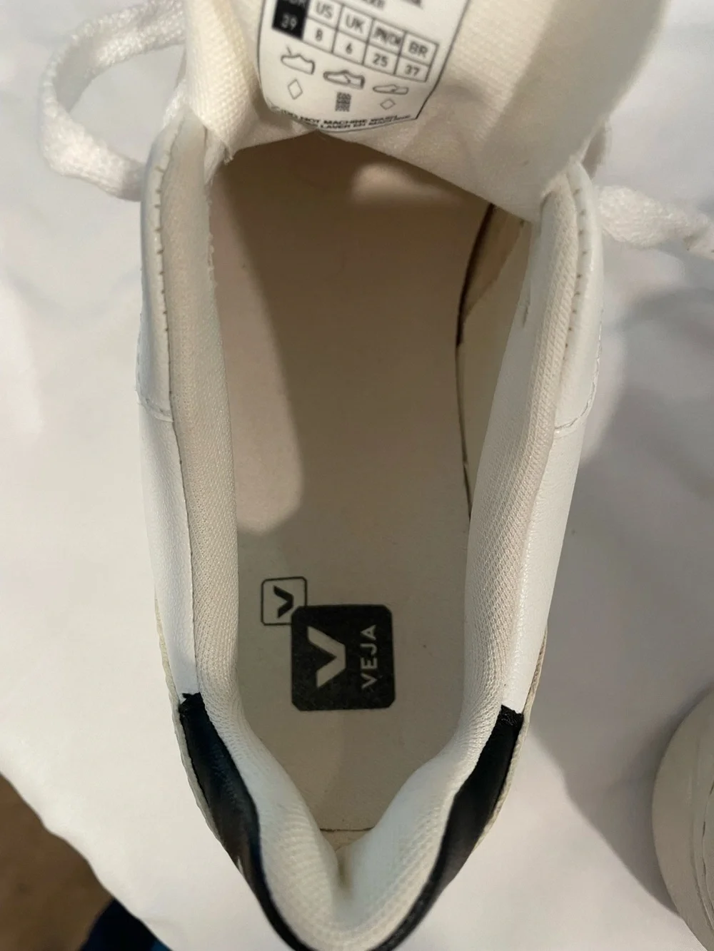 Veja White Leather Sneakers with Black V Accents Women’s Size 8